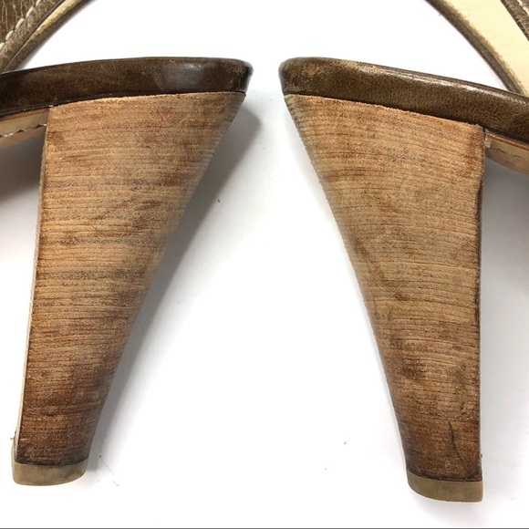 Prada authentic brown leather stacked heel sandal cross straps open toe EU 38 - Picture 6 of 12